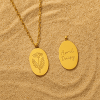 Collier Primavera – Fleur du mois & médaillon gravé L’Atelier de Malte Avril