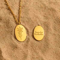 Collier Primavera – Fleur du mois & médaillon gravé L’Atelier de Malte Decembre