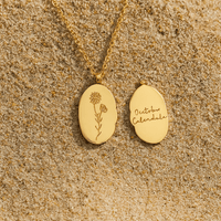 Collier Primavera – Fleur du mois & médaillon gravé L’Atelier de Malte Octobre