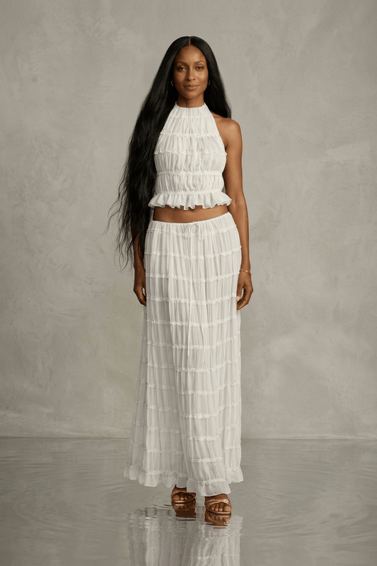 Ensemble Olivia - Top Bustier & Jupe Midi - L'atelier de Malte Blanc / XS