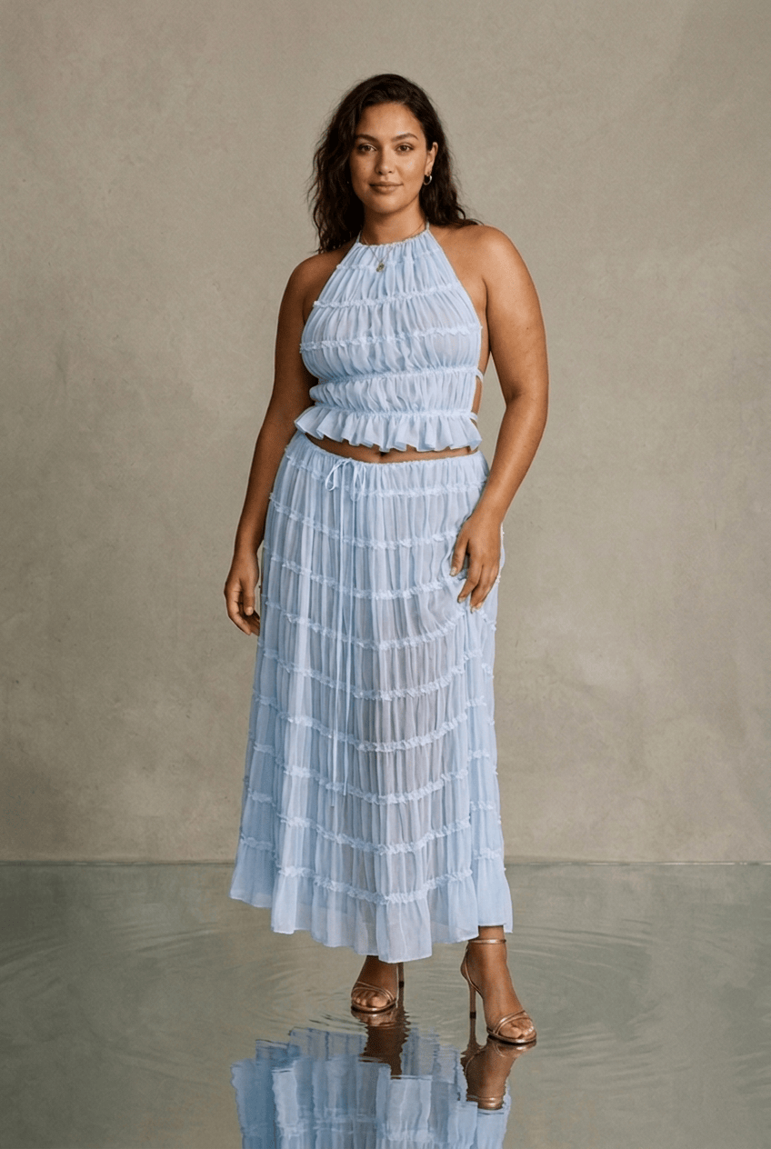 Ensemble Olivia - Top Bustier & Jupe Midi - L'atelier de Malte Bleu / S