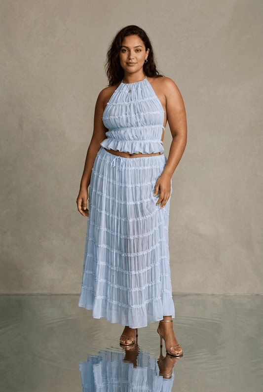 Ensemble Olivia - Top Bustier & Jupe Midi - L'atelier de Malte Bleu / S
