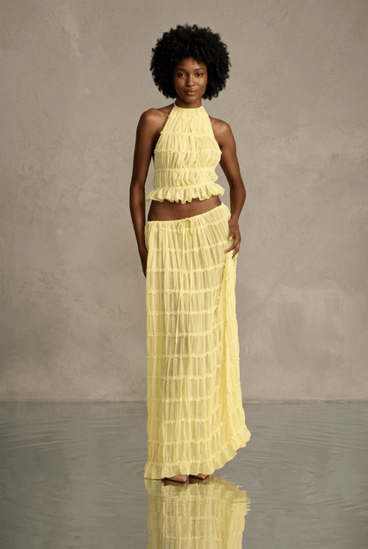 Ensemble Olivia - Top Bustier & Jupe Midi - L'atelier de Malte Jaune Soleil / S