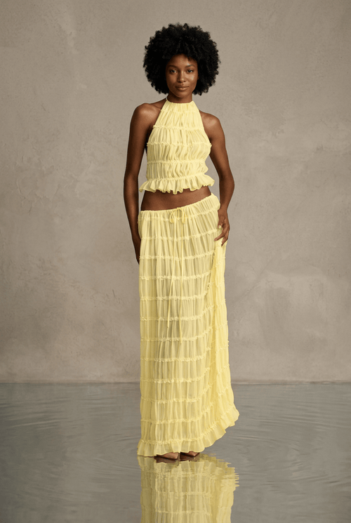 Ensemble Olivia - Top Bustier & Jupe Midi - L'atelier de Malte Jaune Soleil / S