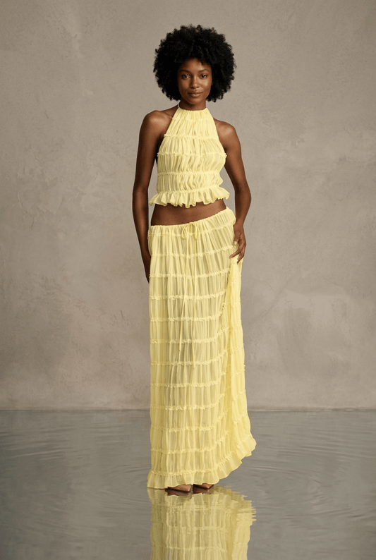 Ensemble Olivia - Top Bustier & Jupe Midi - L'atelier de Malte Jaune Soleil / S
