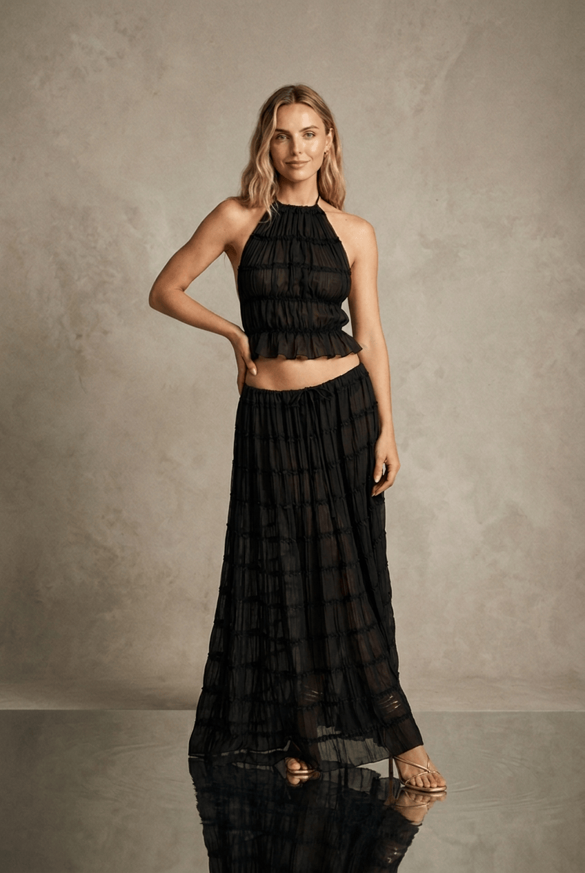 Ensemble Olivia - Top Bustier & Jupe Midi - L'atelier de Malte Noir / S