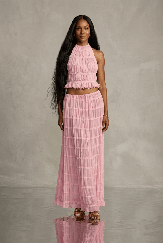 Ensemble Olivia - Top Bustier & Jupe Midi - L'atelier de Malte Rose Poudré / S