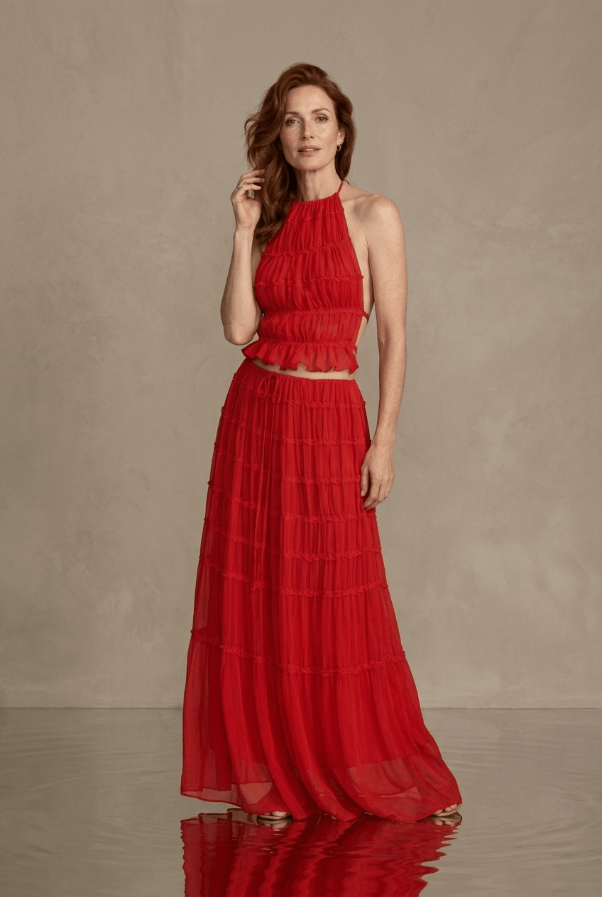 Ensemble Olivia - Top Bustier & Jupe Midi - L'atelier de Malte Rouge Cerise / S