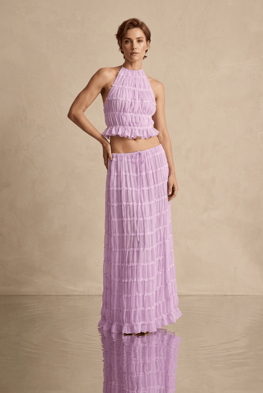Ensemble Olivia - Top Bustier & Jupe Midi - L'atelier de Malte Violet Lavande / S