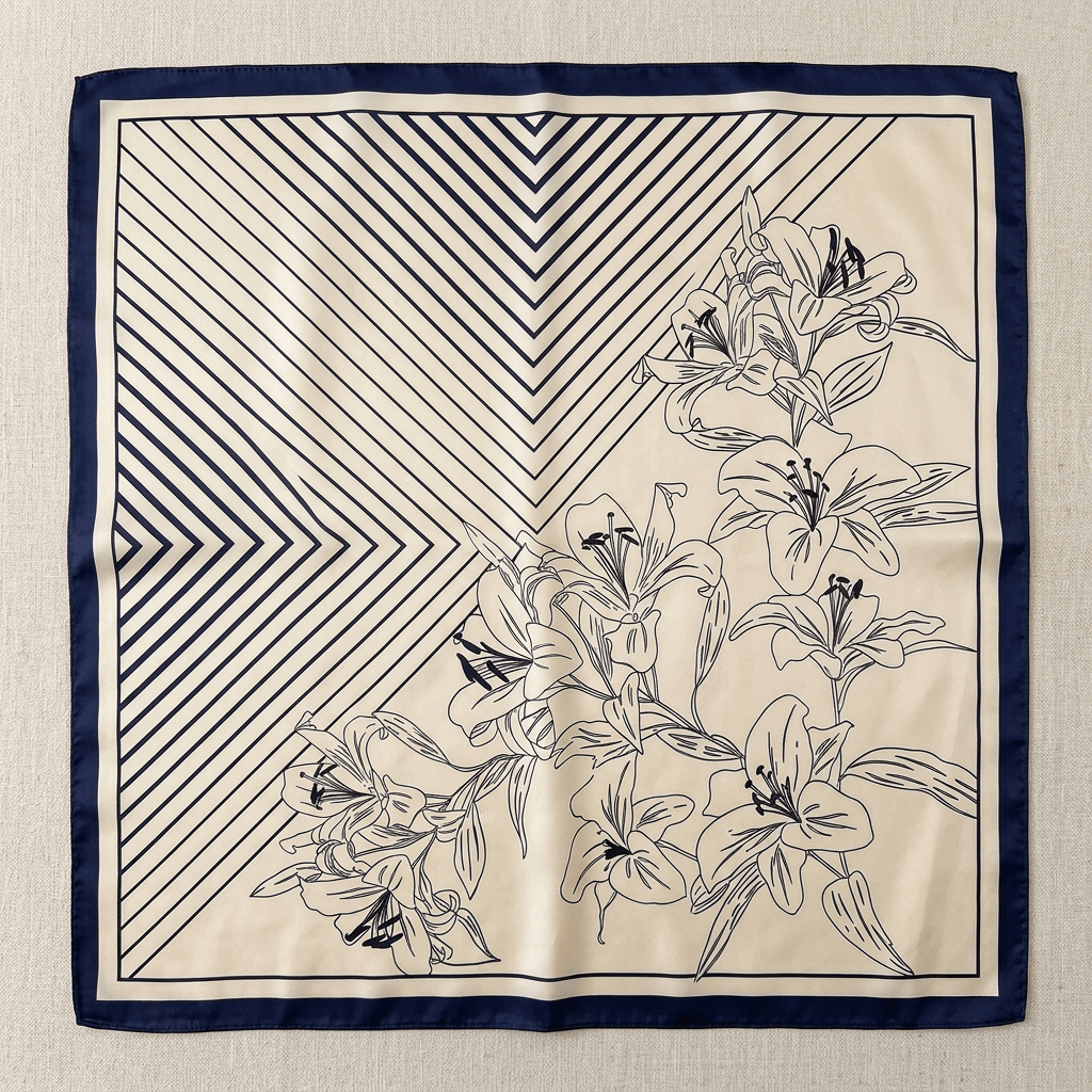Geometria - Carré de Soie Lignes & Lys Bleu - L'atelier  de Malte