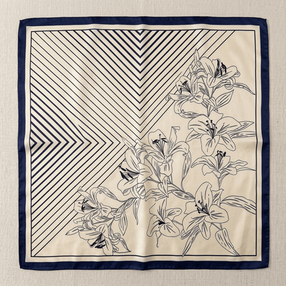 Geometria - Carré de Soie Lignes & Lys Bleu - L'atelier  de Malte