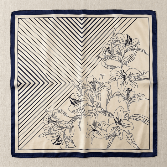 Geometria - Carré de Soie Lignes & Lys Bleu - L'atelier  de Malte