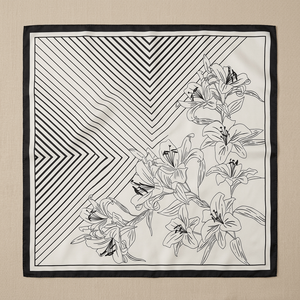 Geometria - Carré de Soie Lignes & Lys Noir - L'atelier  de Malte