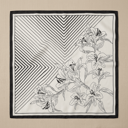 Geometria - Carré de Soie Lignes & Lys Noir - L'atelier  de Malte
