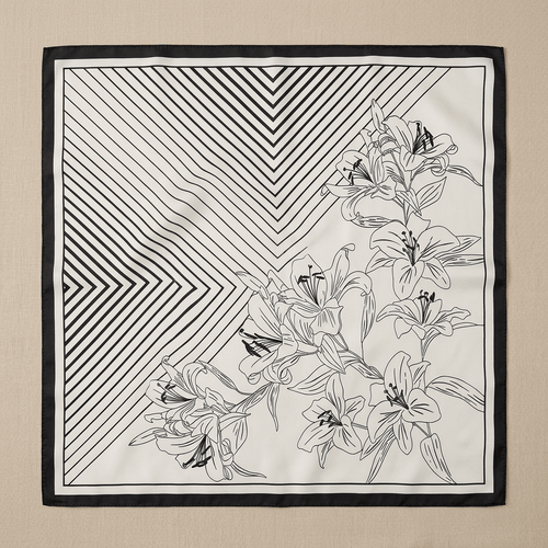 Geometria - Carré de Soie Lignes & Lys Noir - L'atelier  de Malte