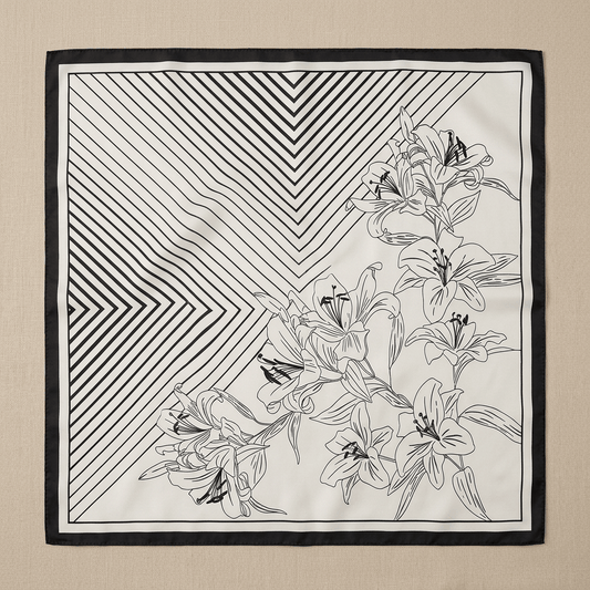 Geometria - Carré de Soie Lignes & Lys Noir - L'atelier  de Malte