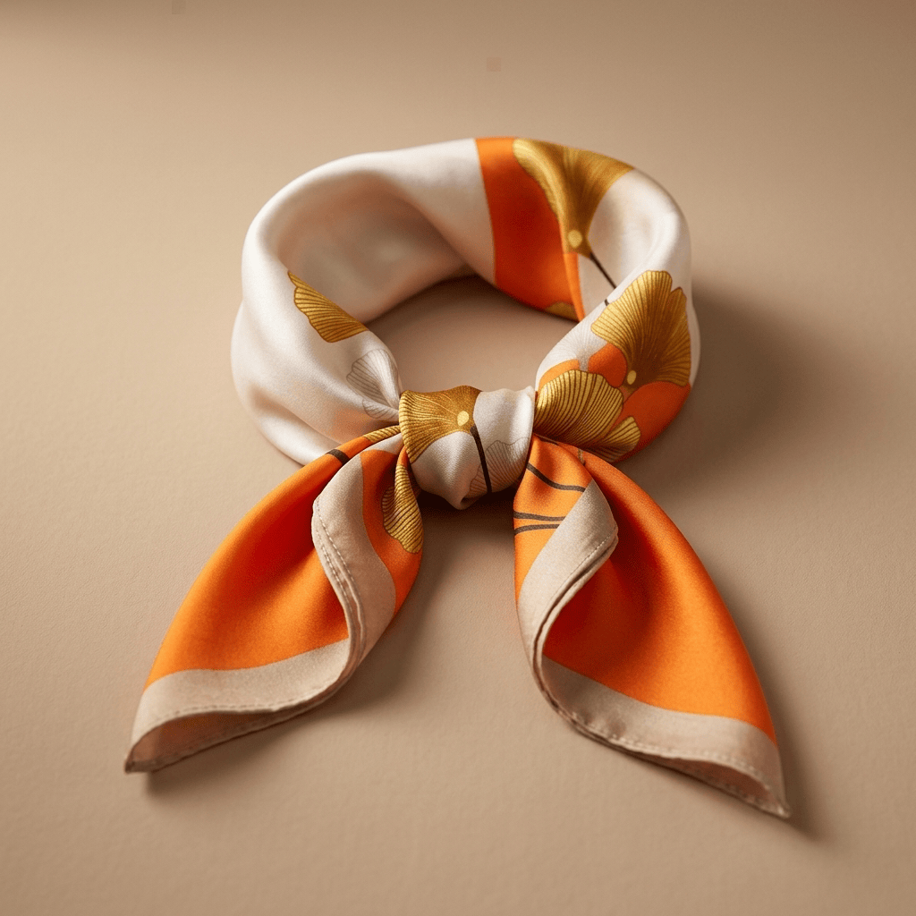 Ginko - Carré de Soie Feuilles & Orange - L'atelier de Malte