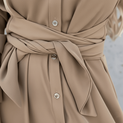 Robe-Chemise Alba – Robe longue automne femme, ceinture nouée