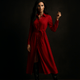 Robe-Chemise Alba – Robe longue automne femme, ceinture nouée Rouge / XS