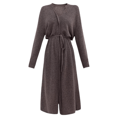 Robe en Maille Éline – Robe pull femme mi-longue col V & ceinture
