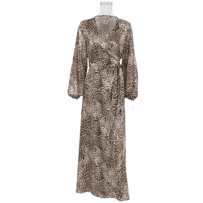 Robe Léopard Amaya – Robe mi-longue col V manches lanterne 