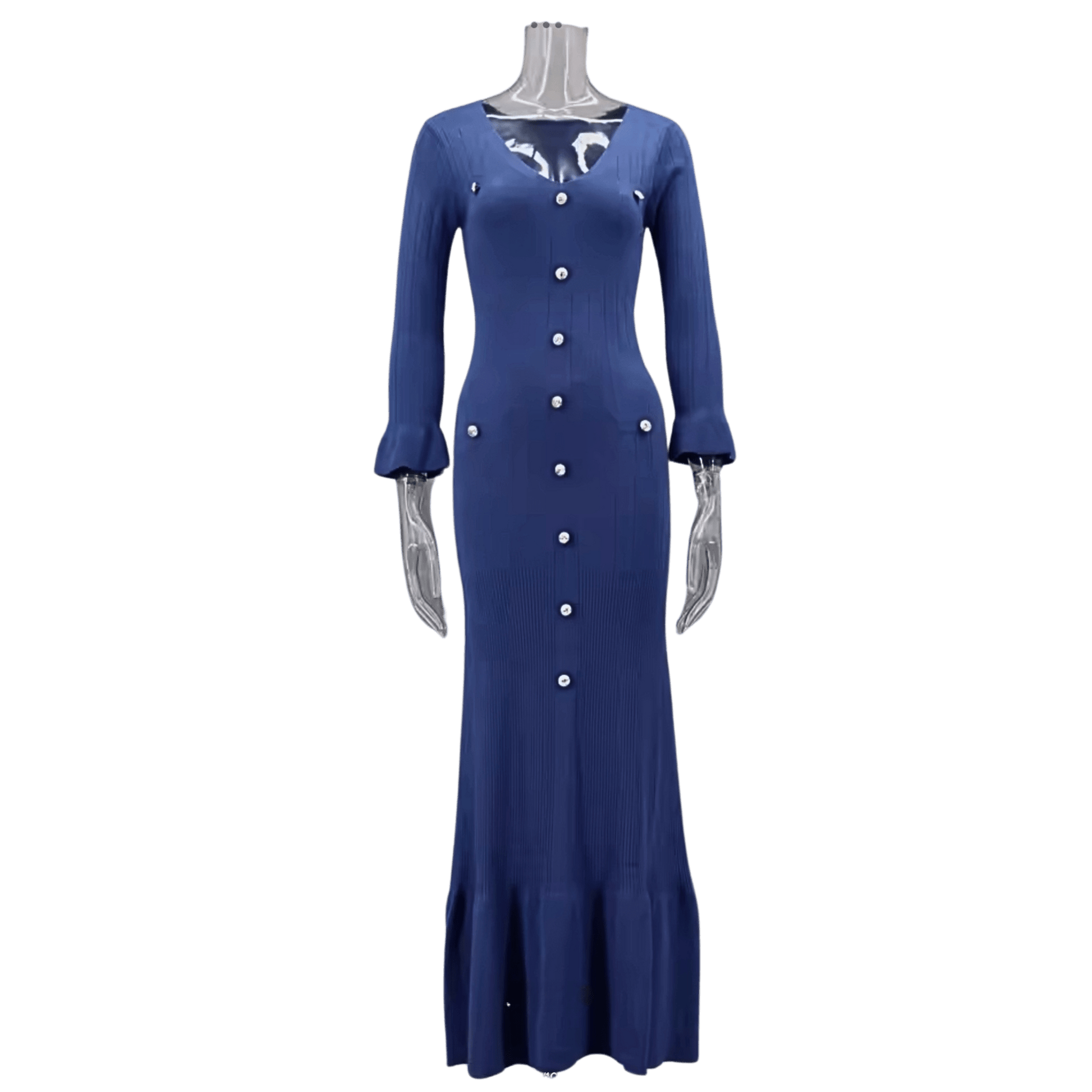 Robe Longue Maëlys – Robe en maille boutonnée femme manches évasées