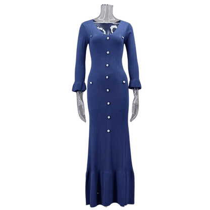 Robe Longue Maëlys – Robe en maille boutonnée femme manches évasées