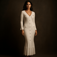 Robe Longue Maëlys – Robe en maille boutonnée femme manches évasées Blanc / M