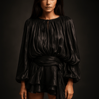 Robe Mini Liora – Robe drapée femme soirée manches longue Noir / S