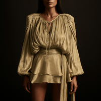 Robe Mini Liora – Robe drapée femme soirée manches longue Sauge / S