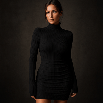 Robe Pull Mila – Robe moulante col roulé femme hiver chic | L’Atelier  Noir / M