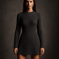 Robe Pull Naïa – Mini robe côtelée femme ajustée col rond hiver  Gris / L