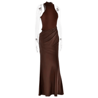 Robe Satinée Aria – Robe longue femme col montant avec découpe