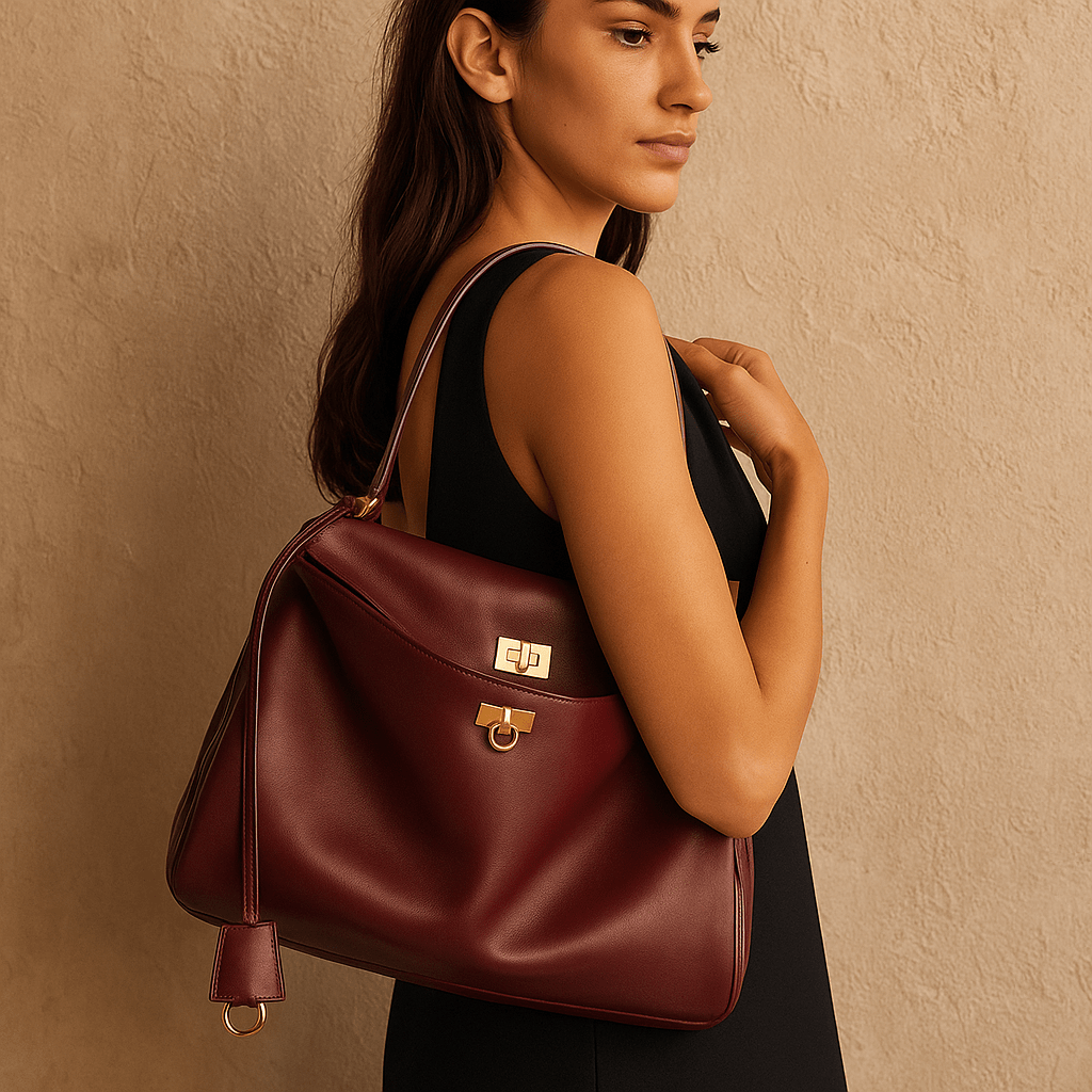 Sac à main femme Moira – Cabas cuir lisse & verrou tourniquet 