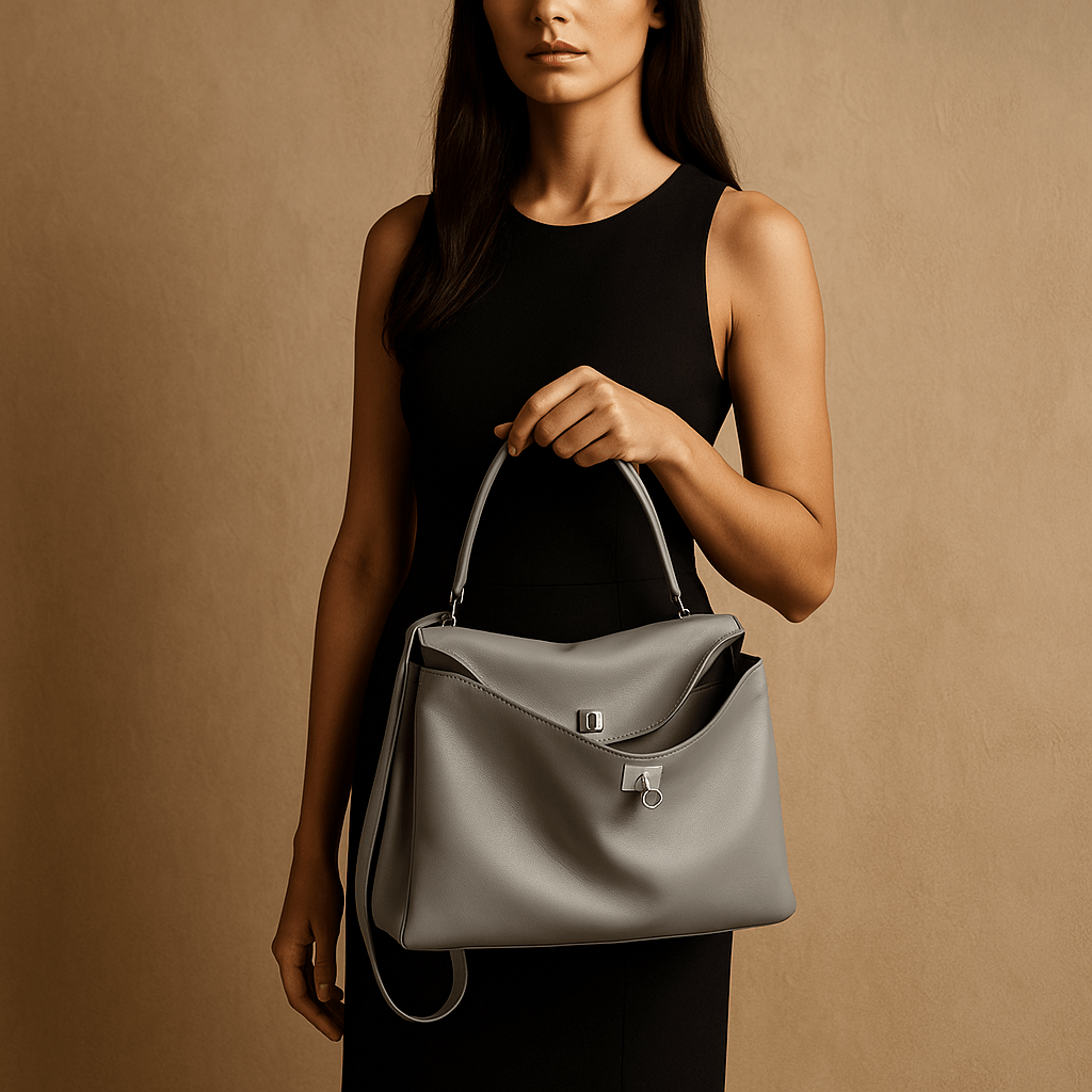Sac à main femme Moira – Cabas cuir lisse & verrou tourniquet 