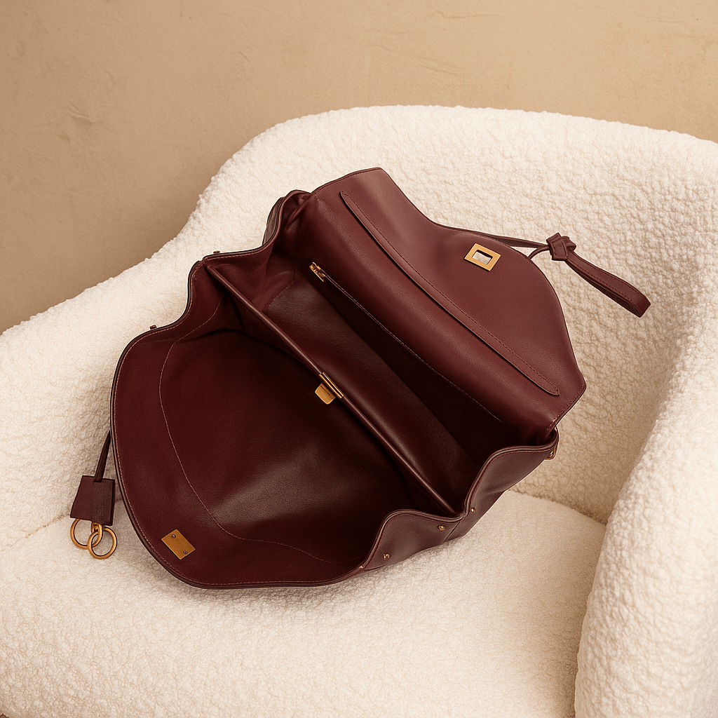 Sac à main femme Moira – Cabas cuir lisse & verrou tourniquet 