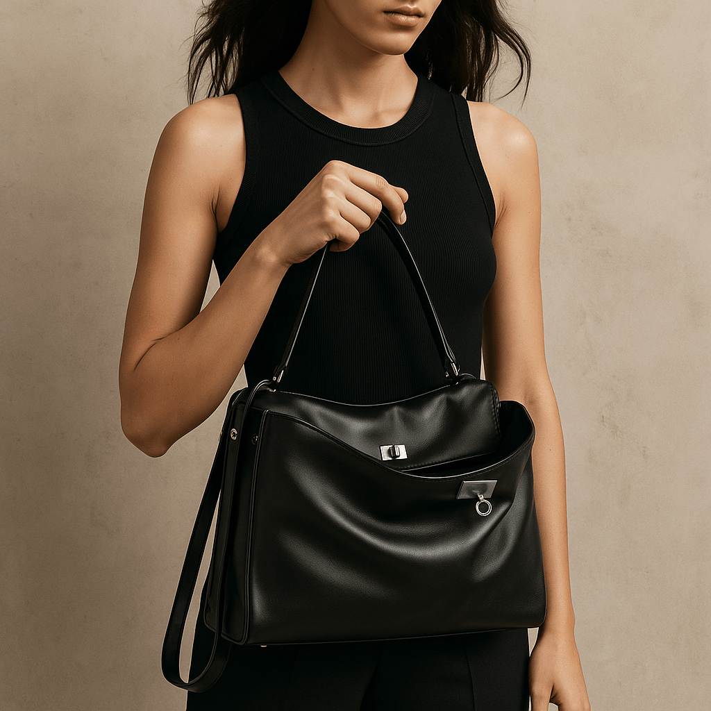 Sac à main femme Moira – Cabas cuir lisse & verrou tourniquet 