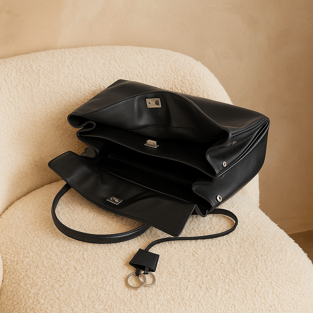 Sac à main femme Moira – Cabas cuir lisse & verrou tourniquet 