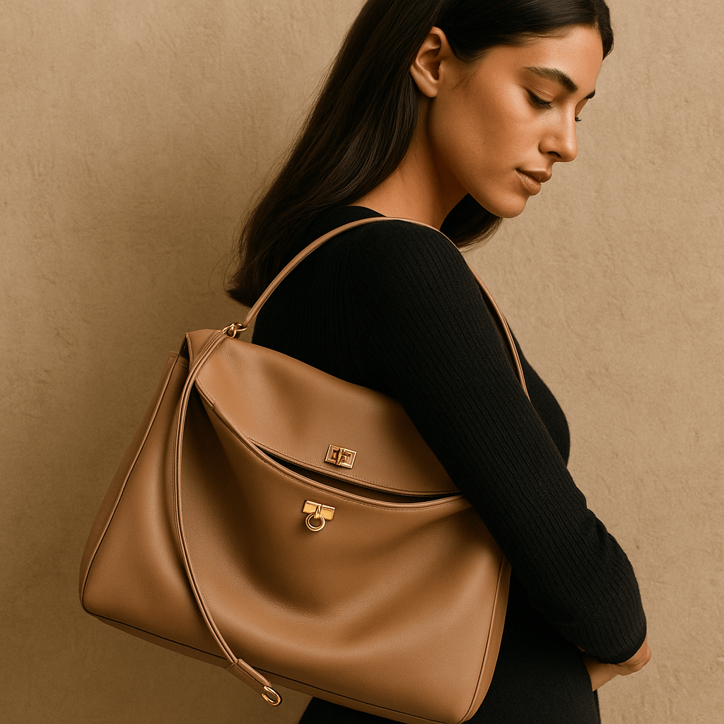 Sac à main femme Moira – Cabas cuir lisse & verrou tourniquet 