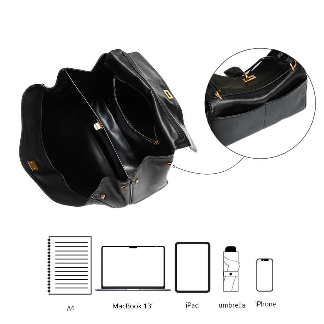 Sac à main femme Moira – Cabas cuir lisse & verrou tourniquet 