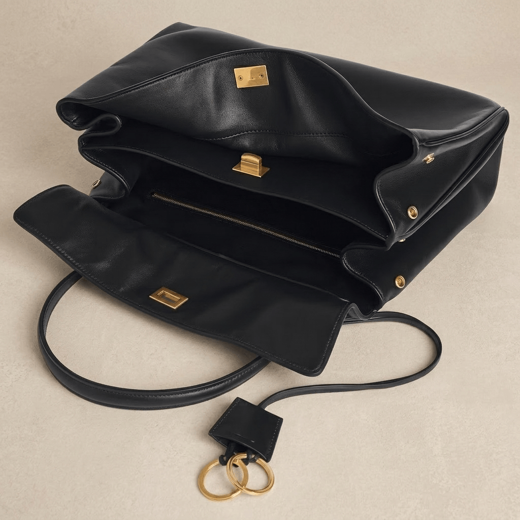 Sac à main femme Moira – Cabas cuir lisse & verrou tourniquet 