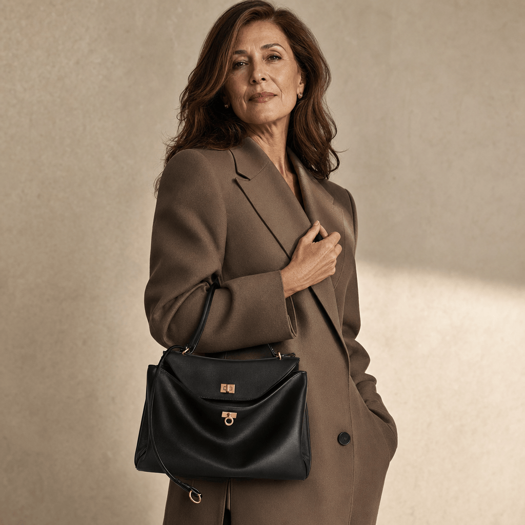 Sac à main femme Moira – Cabas cuir lisse & verrou tourniquet 