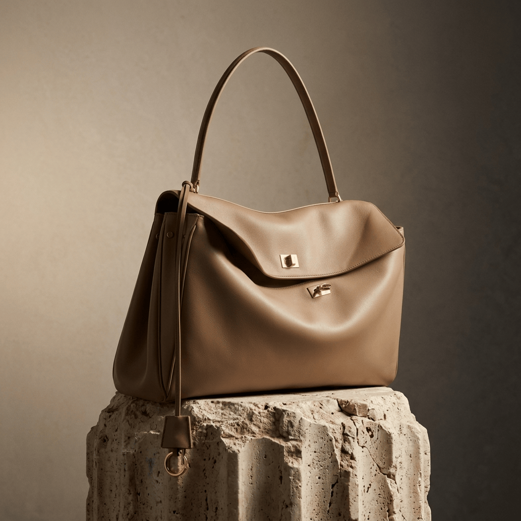 Sac à main femme Moira – Cabas cuir lisse & verrou tourniquet  Beige