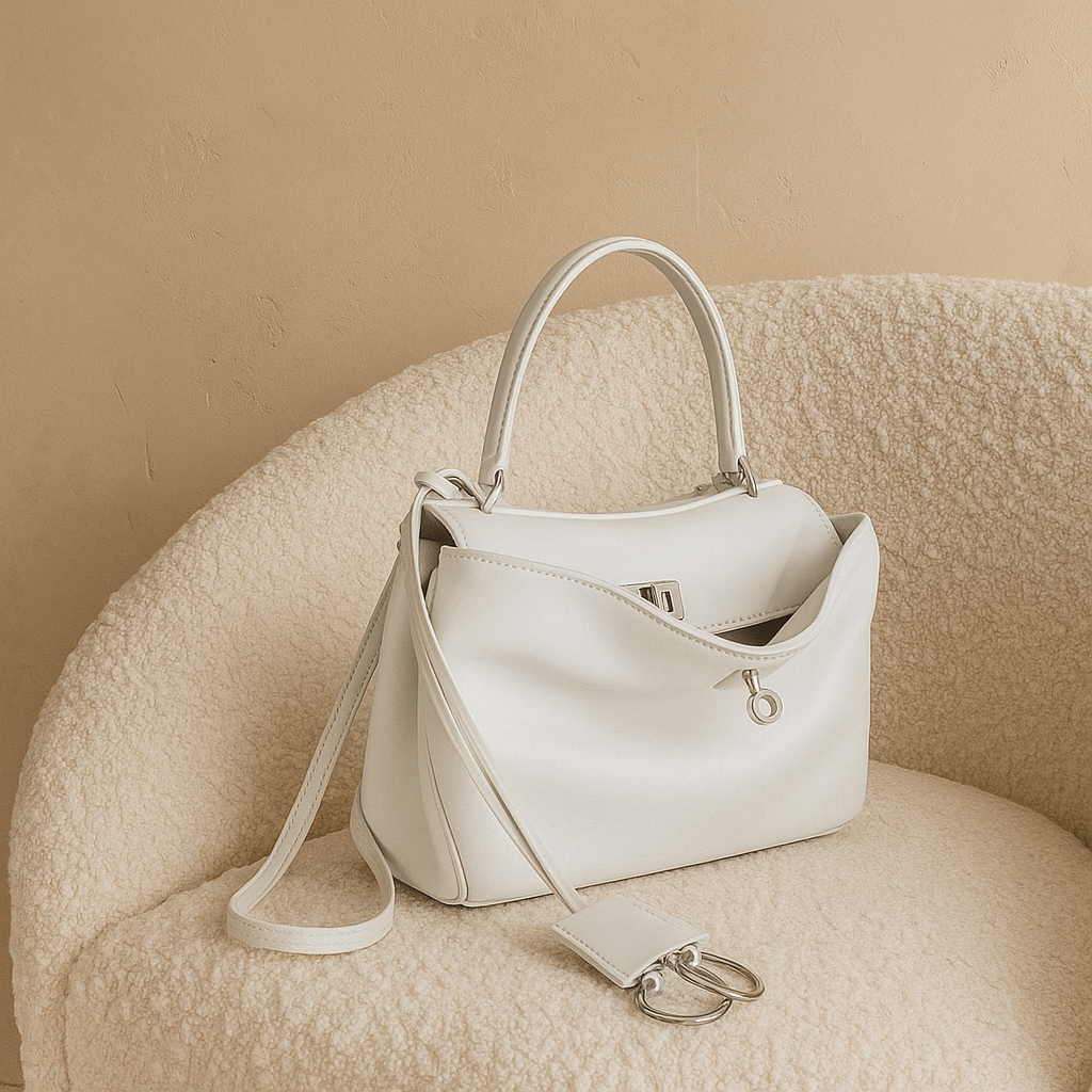 Sac à main femme Moira – Cabas cuir lisse & verrou tourniquet  Blanc