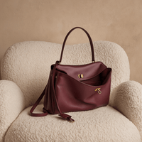 Sac à main femme Moira – Cabas cuir lisse & verrou tourniquet  Bordeaux