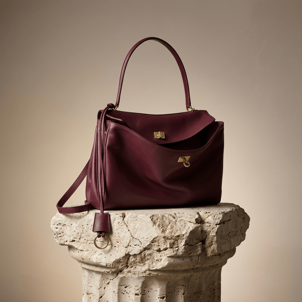 Sac à main femme Moira – Cabas cuir lisse & verrou tourniquet  Bordeaux