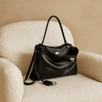 Sac à main femme Moira – Cabas cuir lisse & verrou tourniquet  Noir Argent