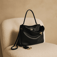 Sac à main femme Moira – Cabas cuir lisse & verrou tourniquet  Noir Or