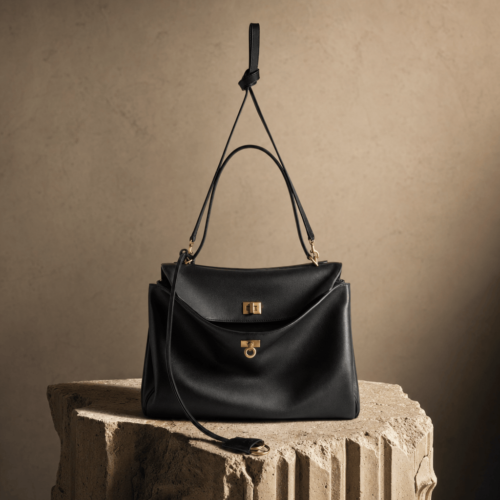 Sac à main femme Moira – Cabas cuir lisse & verrou tourniquet  Noir Or