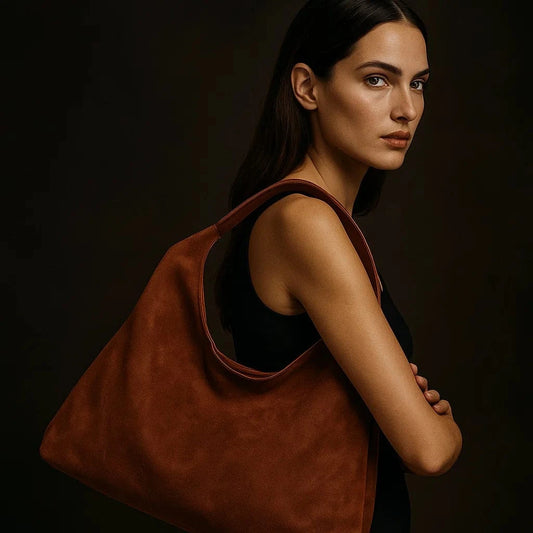 Sac à main hobo femme Isola – daim vegan zippé | L’Atelier de Malte Camel